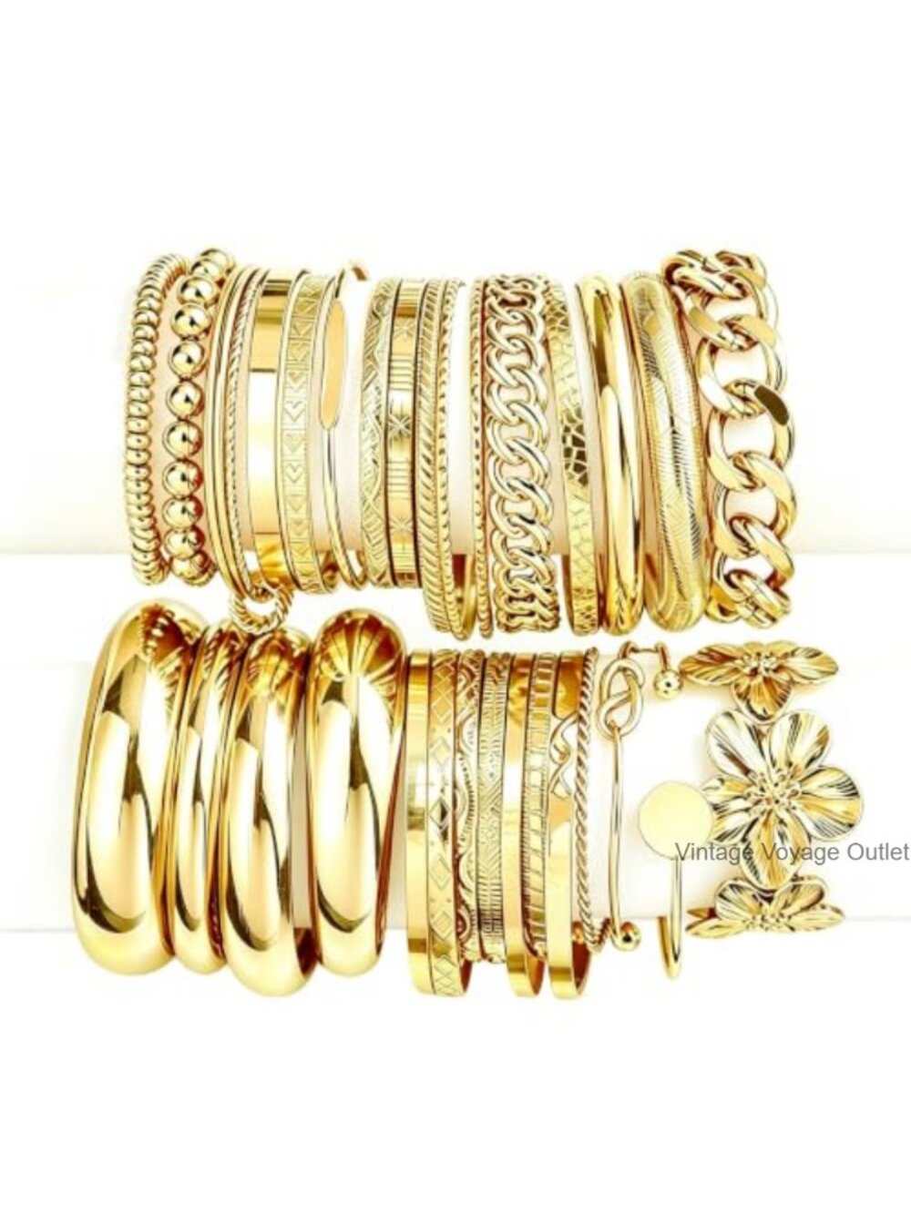 31 Pc Gold Plated Chunky Bangle Bracelet Set Stackable Boho Cuff